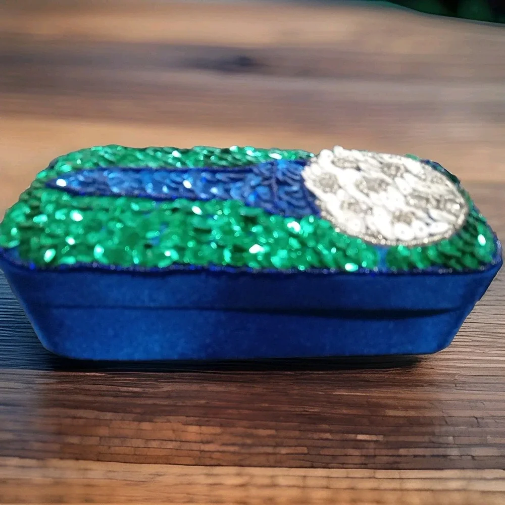 Vintage 1998 Beaded Sequin Satin Golf‎ Theme Rectangle TRINKET BOX Golf Ball